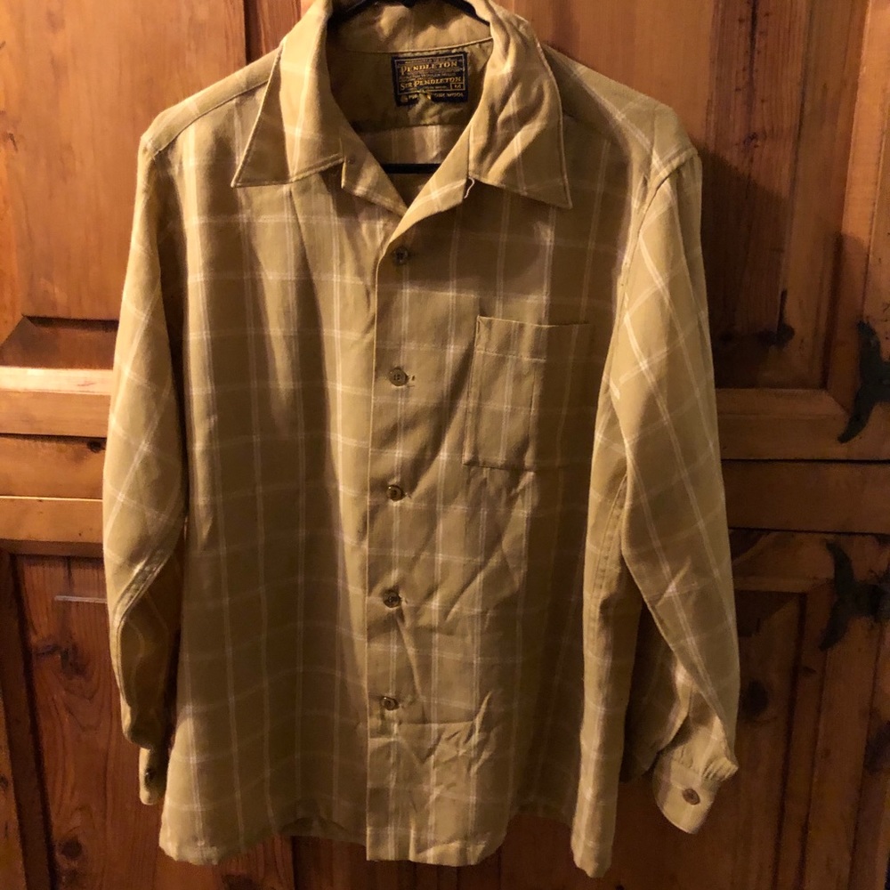 EUC Pendleton Shirt Vintage Virgin Wool Tan Plaid BEAUTIFUL like New Med. A